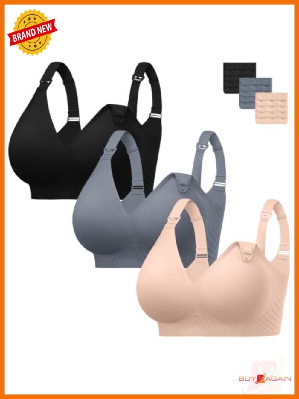 3pk Plus Size Seamless Maternity Nursing Bra with Extenders